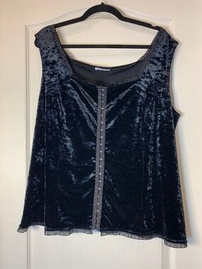 Laura Plus Black Velvet-look Corset Top Sheer Mesh Romantic Goth Est 1X Feminine